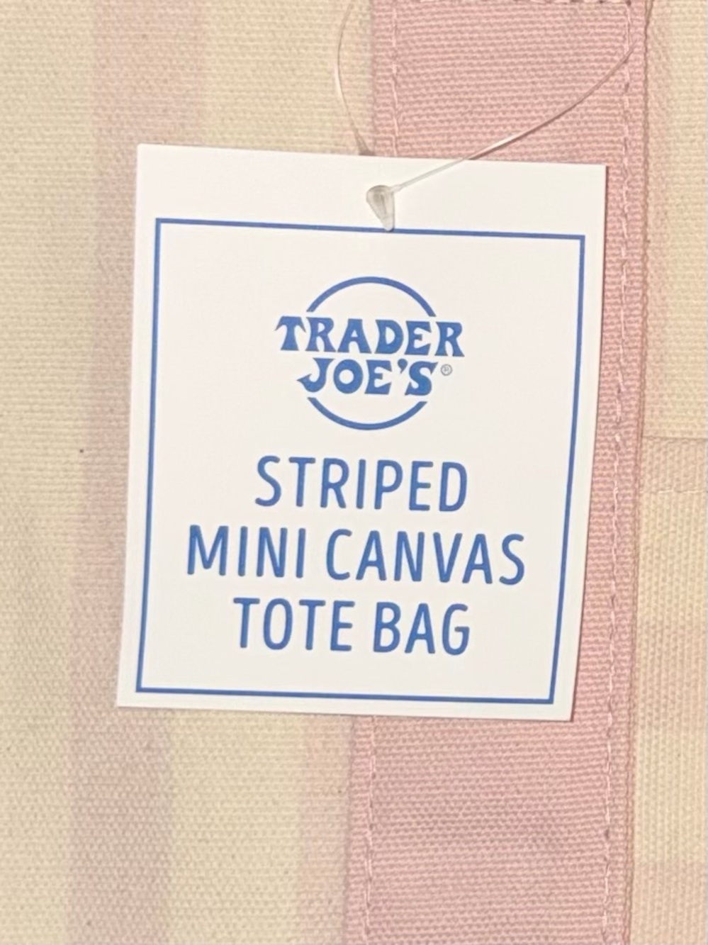 MINI NWT Trader Joe’s Summer Striped Mini Canvas Tote Bag - Cream & Pink - Picture 4 of 5